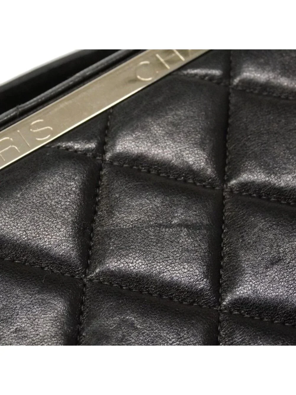 Chanel Handbag Quilted Lambskin Black Silver